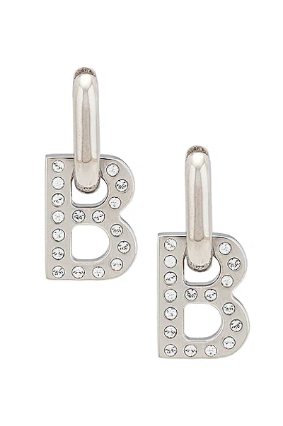 Balenciaga B Chain Xs Earrings In Shiny Silver & Crystal