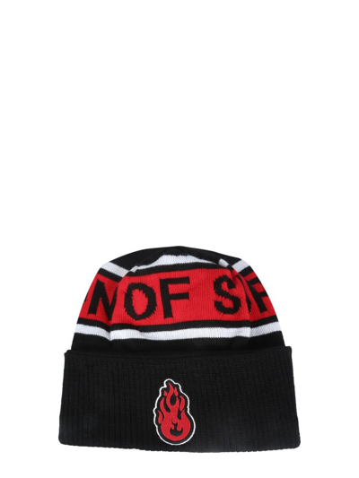 Vision Of Super Flame Embroidered Logo Beanie In Black
