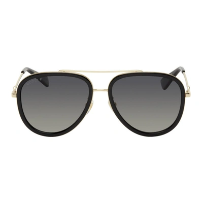 Gucci Gold & Black Aviator Sunglasses In 011