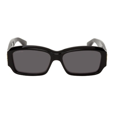 Gucci Black Rectangular Sunglasses In 001