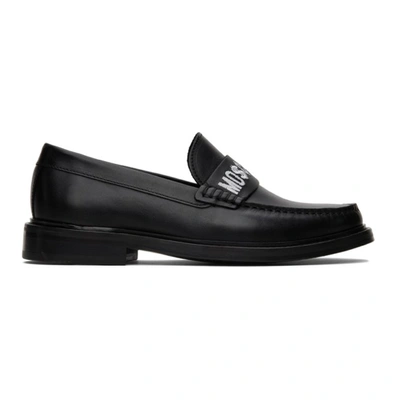 Moschino Black Embroidered Loafers In 000 Nero