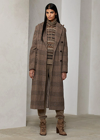Ralph Lauren Isla Wool Glen Plaid Coat In Brown/taupe | ModeSens