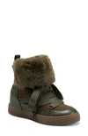 Aerosoles Zoya Faux Fur Cuff Lace-up Boot In Olive Combo