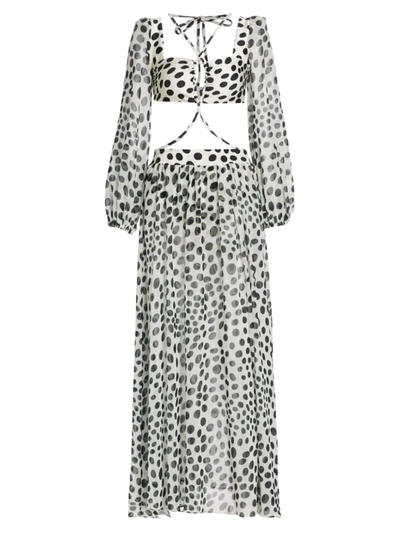 Patbo Bossa Cutout Polka-dot Chiffon And Stretch-jersey Maxi Dress In Black/white