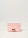 Ferragamo Leather Credit Card Holder In Blush Pink