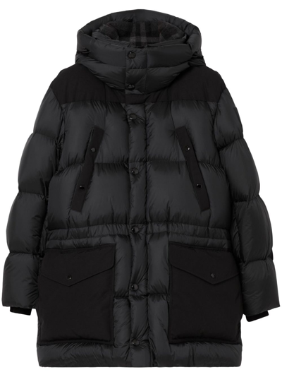 Burberry Hooded Puffer Jacket In Black