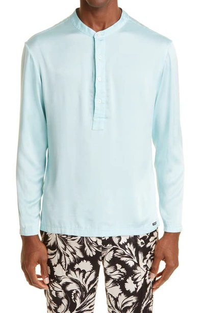 Tom Ford Henley Stretch Silk Pajama Shirt In Sky