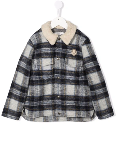 Bonpoint Kids' Checked Brushed-effect Jacket In Blue