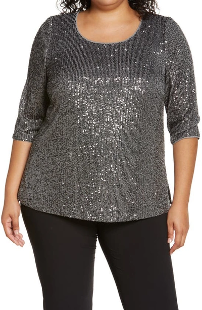 Alex Evenings Sequin Tunic In Charcoal