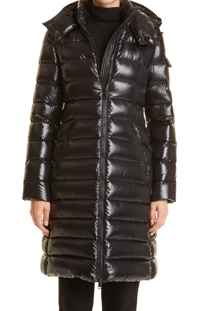 Moncler Moka Water Resistant Long Hooded Down Puffer Parka In Black/black