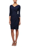 Alex Evenings Embellished Ruched Sheath Dress In Navy