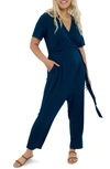 Ingrid & Isabelr Crop Jersey Maternity/nursing Jumpsuit In Gibraltor Sea