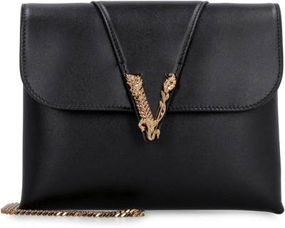 Versace Virtus Leather Clutch With Strap In Black