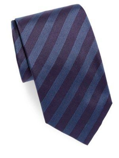 Brioni Striped Silk Tie In Navy