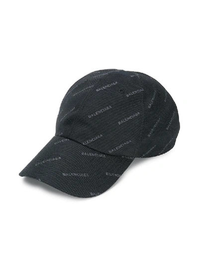 Balenciaga Printed Twill Baseball Cap In Black
