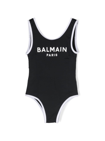 Balmain Kids' One-piece Swimsuit With Logo In Black