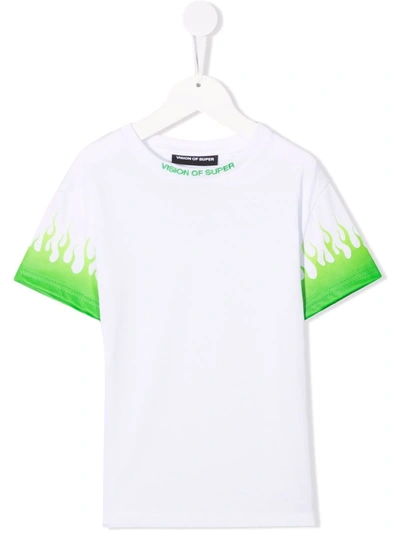 Vision Of Super Kids' Flame-print Cotton T-shirt In White