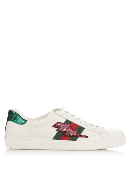 Gucci Ace Appliqué Lowtop Leather Trainers In White ModeSens