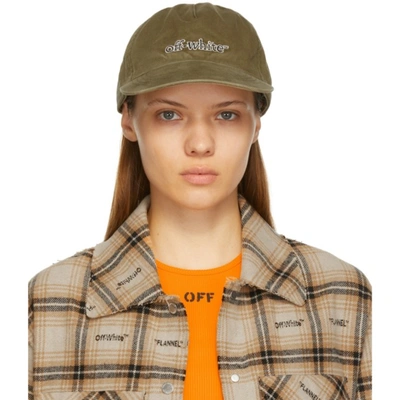 Off-white Green Slanted Logo Baseball Cap In Green Black