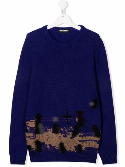 Les Hommes Kids' Black Jumper For Boy With Embroideries In Beige/blu