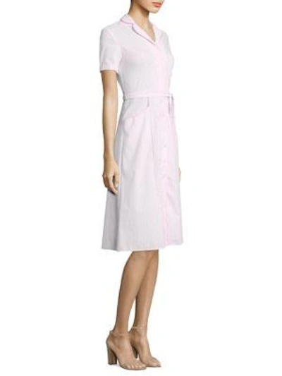 Hvn Maria Seersucker Shirtdress In Pink Stripe