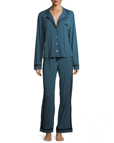 Cosabella Bella Contrast-trim Pajama Set In Medium Blue