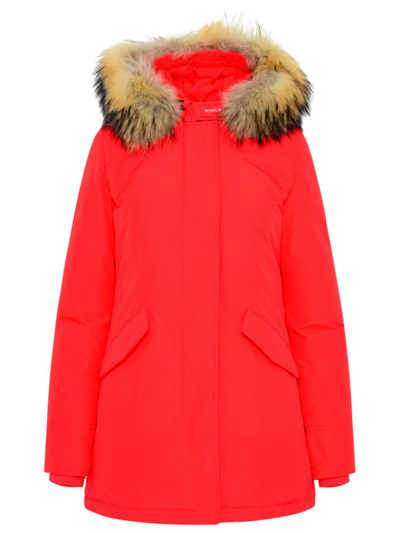 Woolrich Arctic Down Parka With Fur-trimmed Hood In Red