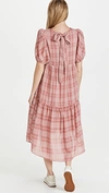 English Factory Plaid Tiered Midi Dress In Rose