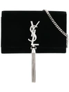 Saint Laurent Kate Velvet And Leather Cross-body Bag In Black