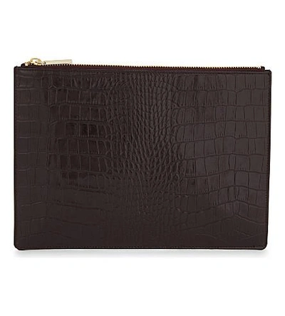 Whistles Croc-embossed Small Leather Pouch In Plum/claret