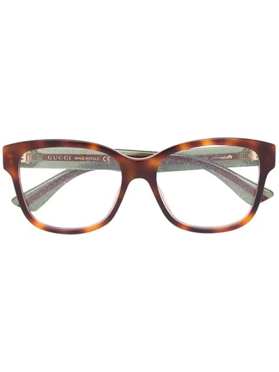 Gucci Web Arm Tortoiseshell Glasses