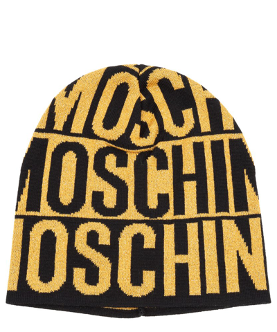 Moschino All-over Logo Print Beanie In Yellow