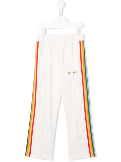 Palm Angels Kids' Girl's Multicolor Logo Side-striped Track Trousers In Off White White