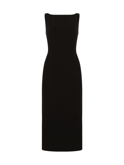 Another Tomorrow Doppio Merino-wool Blend Boatneck Midi-dress In Black