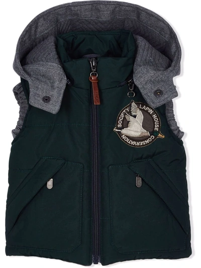 Lapin House Babies' Embroidered-logo Hooded Gilet In Green