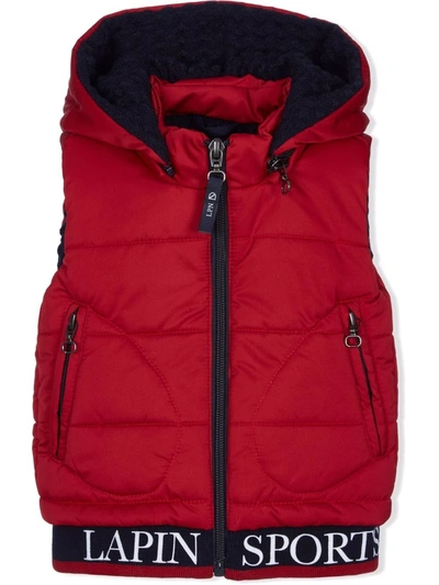 Lapin House Babies' Logo-trim Hooded Padded Gilet In Red