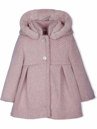 Lapin House Kids' Faux-fur Trimmed Knit Coat In Pink