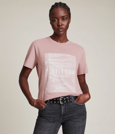 Allsaints Womens Dusty Pink Skye Boyfriend Graphic-print Cotton T-shirt Xs