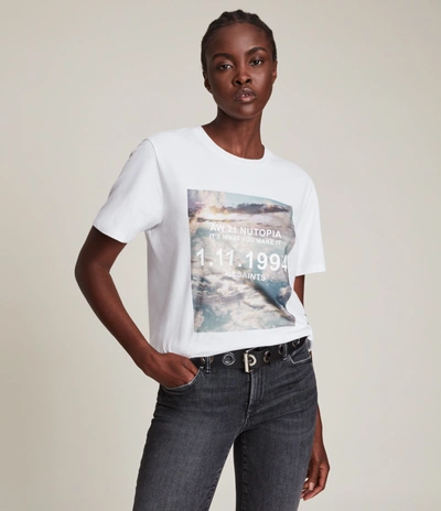 Allsaints Womens Optic White Skye Boyfriend Graphic-print Cotton T-shirt L