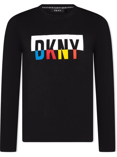Dkny Teen Colour-block Logo T-shirt In Black