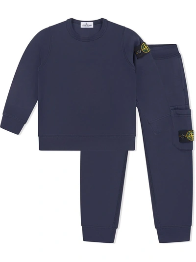 Stone Island Teen Logo-patch Tracksuit Set In Blue