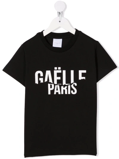 Gaelle Paris Kids' Deconstructed Logo Print T-shirt In Black