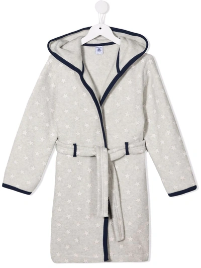 Petit Bateau Kids' Star-print Hooded Bath Dressing Gown In Grey