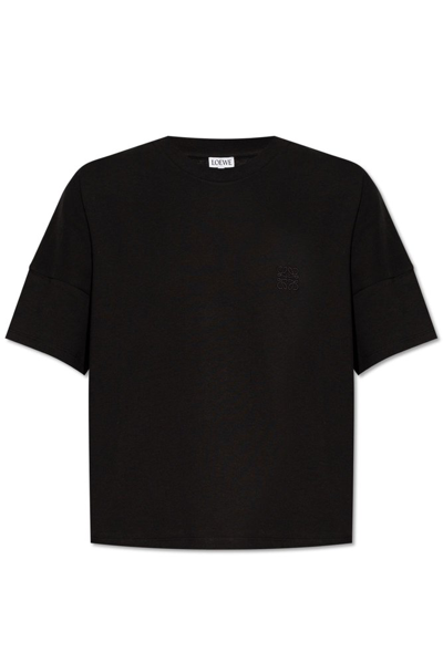 Loewe Anagram Embroidered Short Oversize Cotton T-shirt In Black