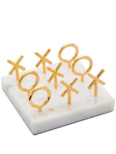 Jonathan Adler Gold Tone And White Marble Tic-tac-toe Set In Neutrals