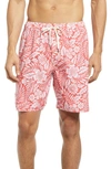 Fair Harbor The Anchor Solid Swim Trunks In Red Hawaiian Floral