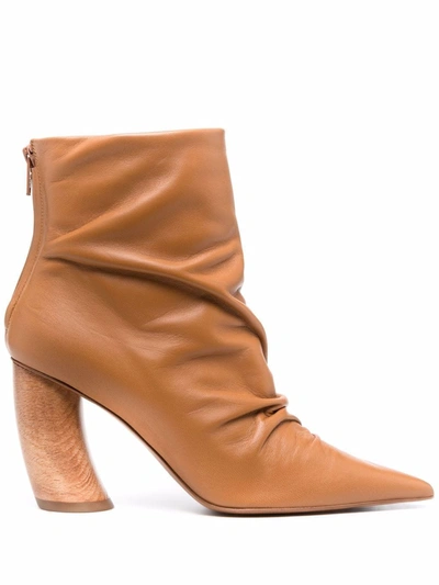 Angelo Figus Pointed Toe Ankle Boots In Braun