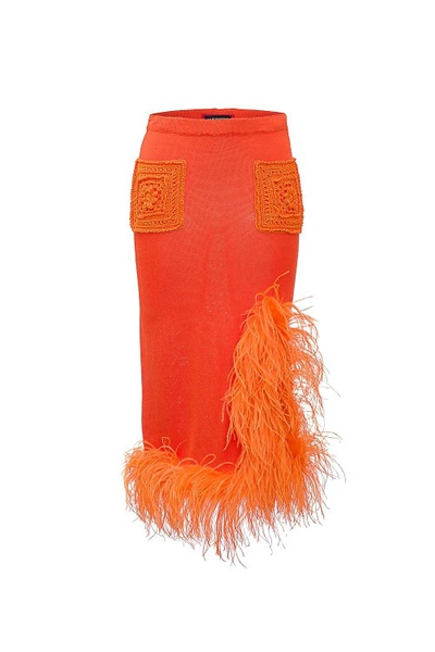 Andreeva Orange Knit Skirt-dress With Feather Details