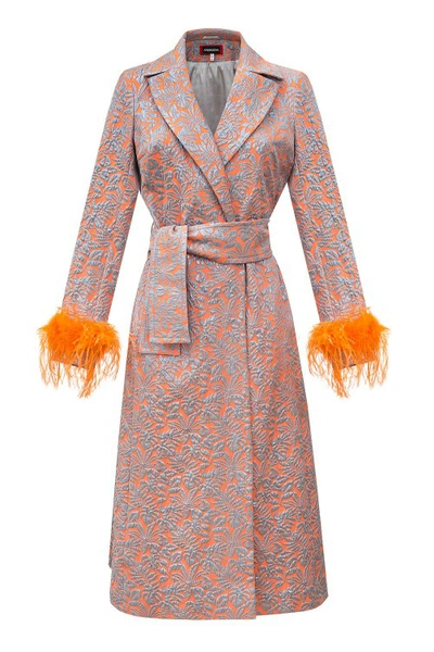 Andreeva Orange Jacqueline Coat With Detachable Feathers Cuffs