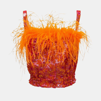 Andreeva Orange Flower Top With Feather Details